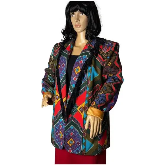 Vintage Criscione NEW YORK western fringed aztec oversized coat size medium - Picture 10 of 16